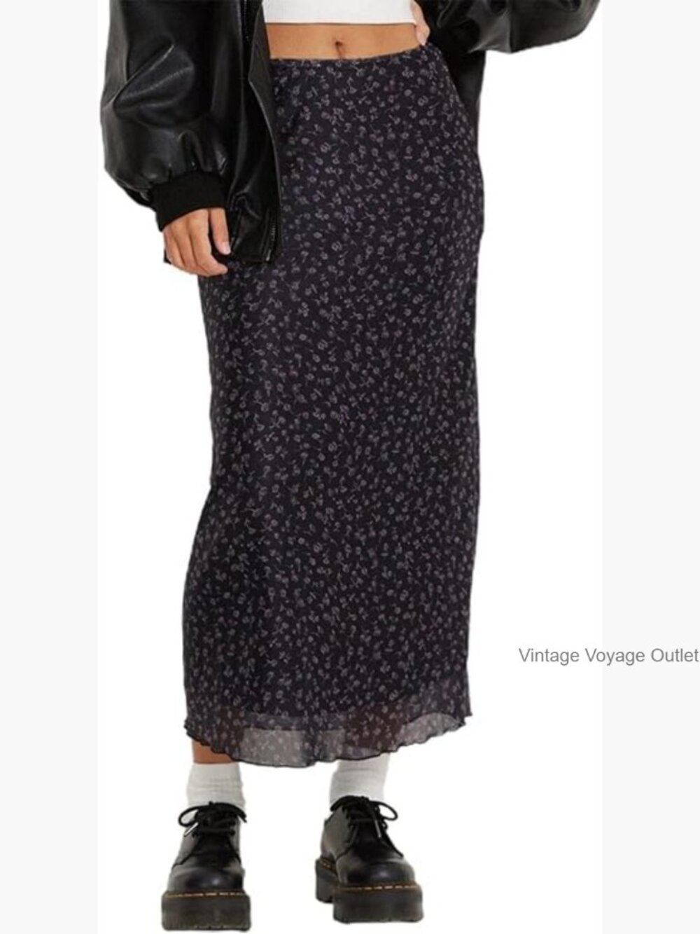 Midi Skirt High Waisted Floral Mesh Boho Summer Fall Casual Skirt